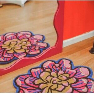 Ikea Floral Pattern Rug with Pink and Blue Accents Maximalism